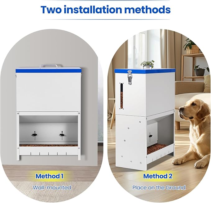 22lbs Gravity Dog Feeder - Automatic Dog Feeder Large Breed | Dog Food Dispenser,Adjustable Feeding Speed,Two Installation Method,Solid Material, Viewing Window Design,for Cat Dog
