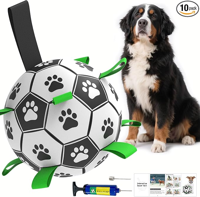 Amasiver Dog Soccer Ball Toys, 9'' World Cup Dog Soccer Ball with Straps, Dogs Birthday Gifts, Water Toy, Herding Ball, Durable Balls for Large XLarge Pet, Outdoor Dog Toy (9 Inch-XLarge)