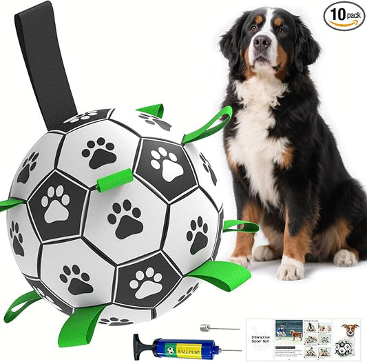 Amasiver Dog Soccer Ball Toys, 9'' World Cup Dog Soccer Ball with Straps, Dogs Birthday Gifts, Water Toy, Herding Ball, Durable Balls for Large XLarge Pet, Outdoor Dog Toy (9 Inch-XLarge)