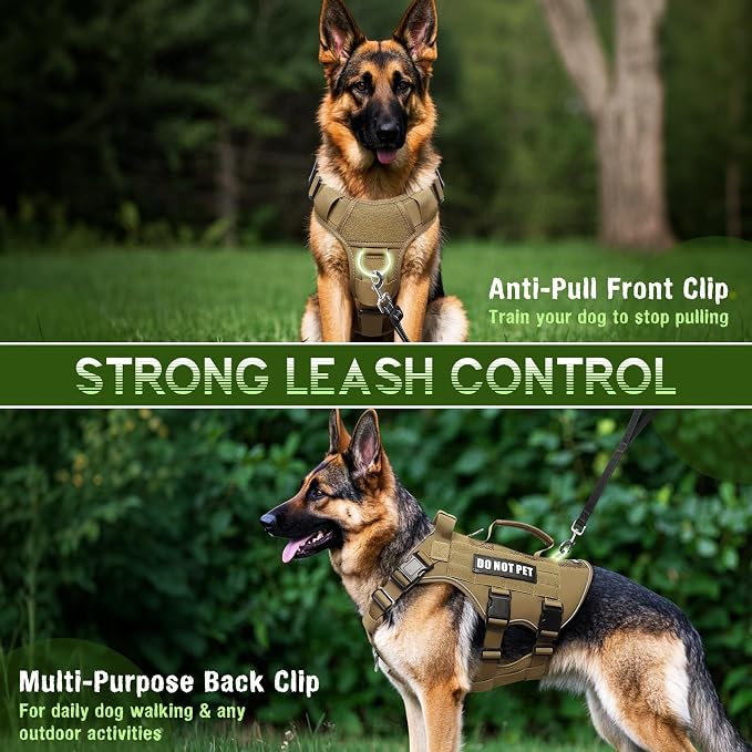 Tactical Molle Vest Mesh Dog Harness with 10 Removale Pet Patches | Breathable Service Dog harness with Double Soft Padded Handle for Medium Dog, Reflective Military Pet Vest for Walk Hiking