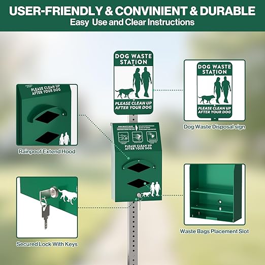 POCHAR Aluminum Outdoor Dog Bag Dispenser with Pick Up Sign for Pet Waste | Rust-Proof Wall-Mounted Poop Bag Dispenser for Dog Waste, Includes Lock & Mounting Hardware