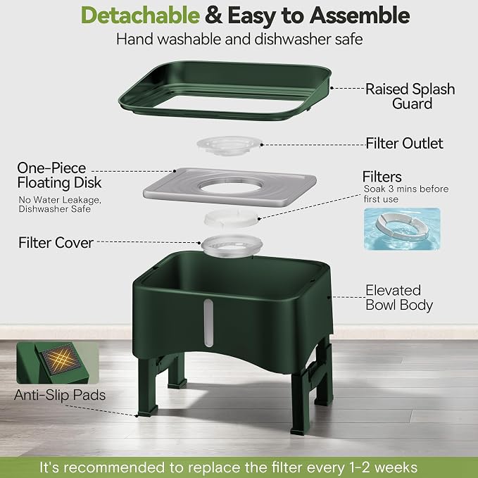 UPSKY 2.9Gal No Spill Dog Water Bowl, 4 Height Adjustable Elevated Bowl with Slow Drinking Feeder for Senior Dogs, Anti-Splash Floating Disk & Filter, Large Capacity for Large Dogs & Multi-Pet Homes