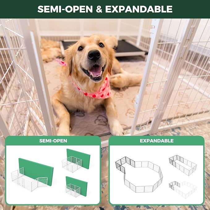 FXW Homeplus Unleashed Indoor Dog Playpen - Stress-Free and Safe Play, Heavy Duty 24 Inch 24 Panels Dog Pen for Puppy and Small Dogs, White│Patented