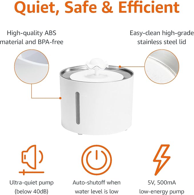Amazon Basics Pet Water Fountain with Stainless Steel Top, 3L ,White (3 Filters included)