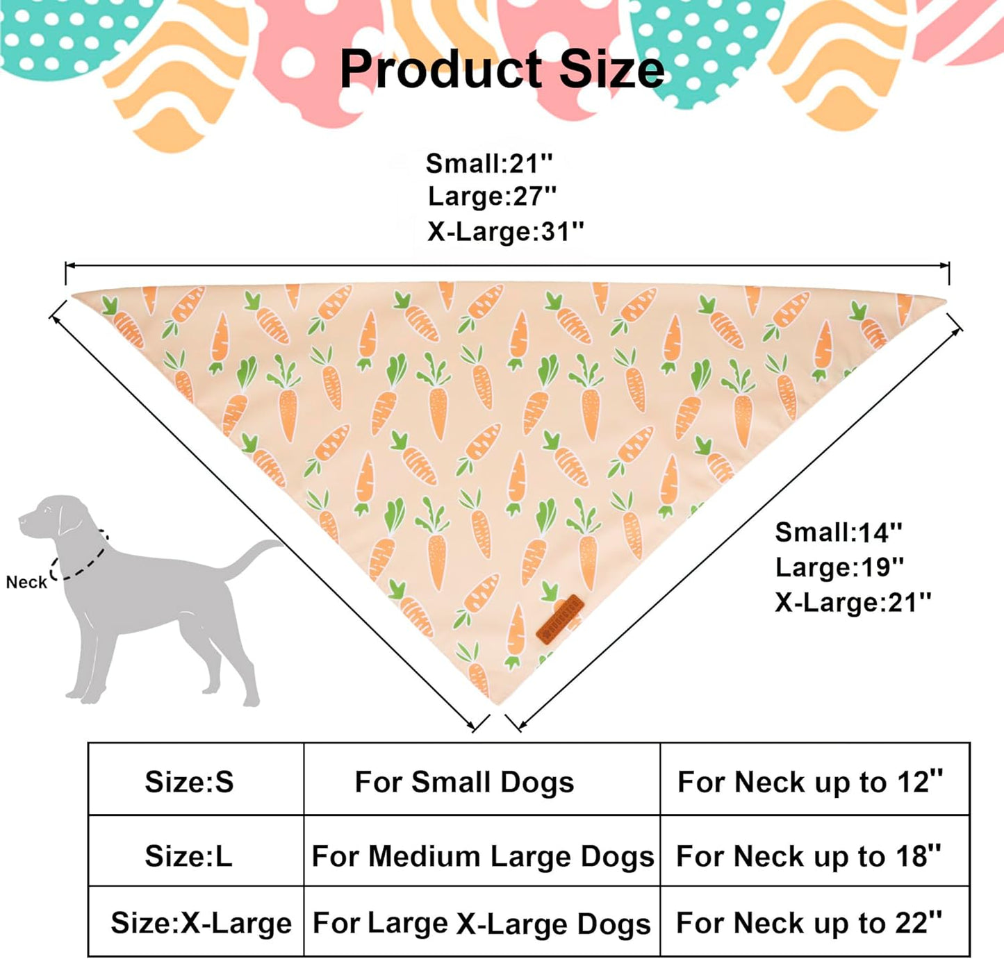 ADOGGYGO Easter Dog Bandanas, Rabbit Carrot Pet Scarf, Multi Size Offered, Orange Blue Easter Bandana for Medium Large Dogs Pets (Large)