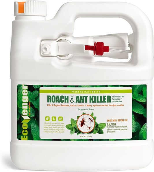 EcoVenger by EcoRaider Roach & Ant Killer 64 oz, Kills on Contact, Kills Ants & Other Indoor & Outdoor Crawling Insects, Natural & Non-Toxic, Pleasant Botanical Scent, Safe for Children & Pets