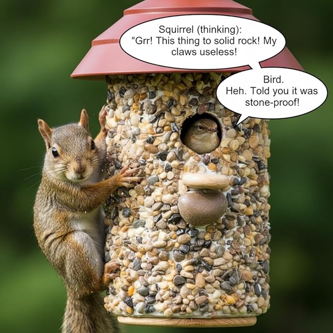 Fortress Bird House for Outside Clearance, Pebble Stone HDPE Roof Bird House for Outdoor, Heavy Duty Stone, Hanging Birdhouse for Outside, Wren House 10 Year Lasting (Red)