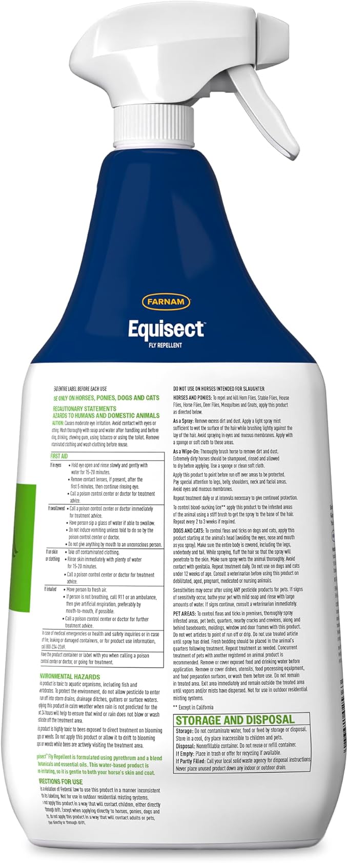Farnam Equisect Water-Based Botanical Fly Repellent, Horse Fly Spray with Herbal Scent for Horses, Dogs and Cats, 32 Oz