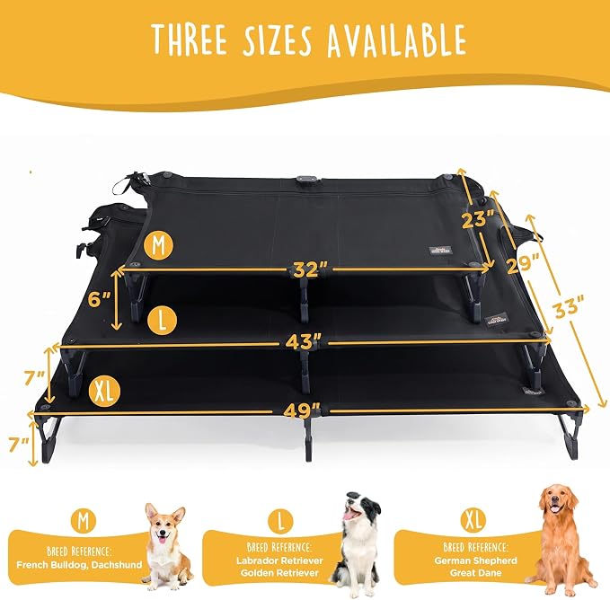Upgraded Non-Slip Daisy Cot, Large Foldable Elevated Dog Bed, Portable Raised Outdoor Folding Dog Cot for Camping/Home, Chew Proof Waterproof Heavy Duty Up to 160 Lbs, Black, 43"x27"