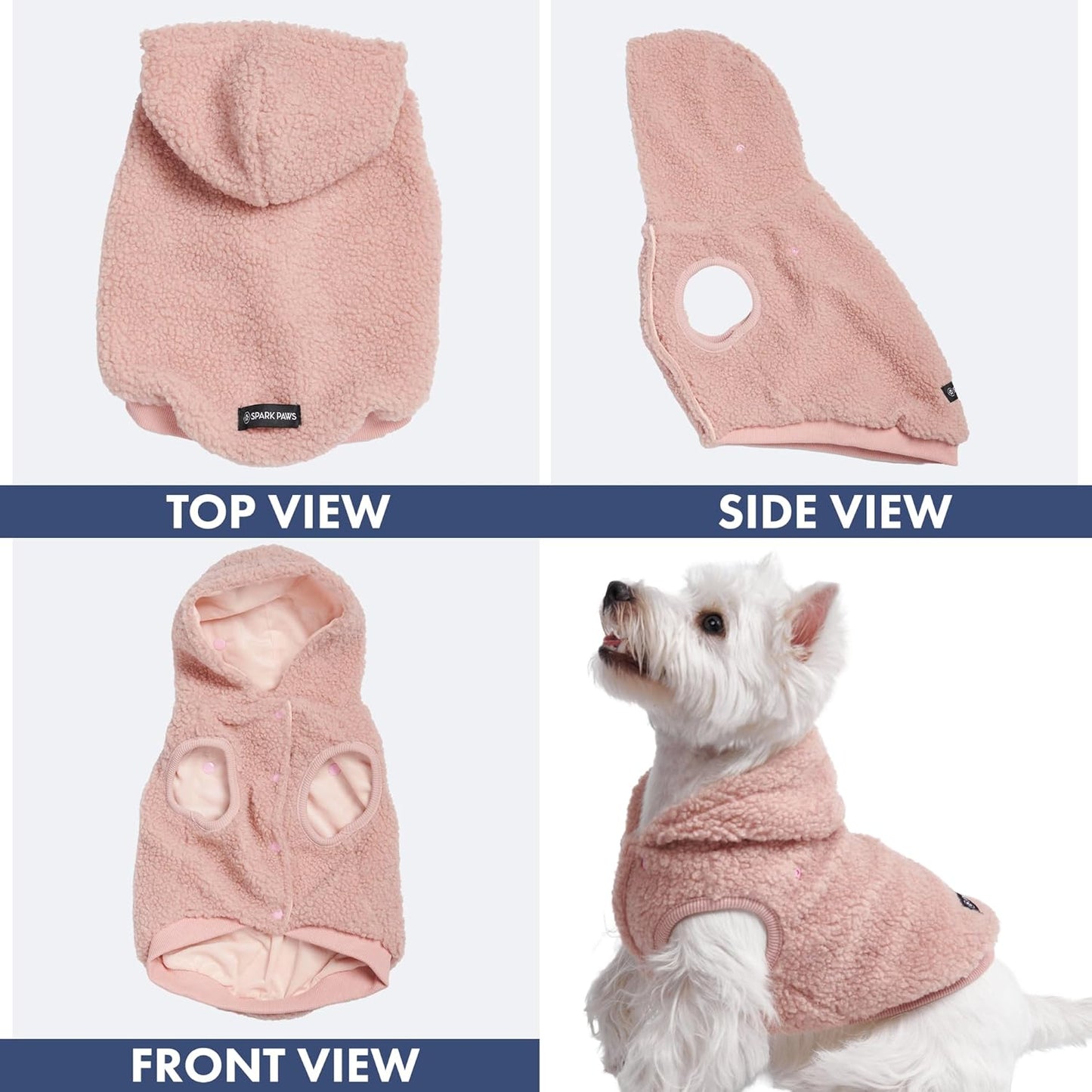 Spark Paws Teddy Dog Sweater, Sherpa Jacket Vest with Warm Fleece Lining, Winter Coat Suitable for Small Medium Large XL XXL Breeds - Pink - L