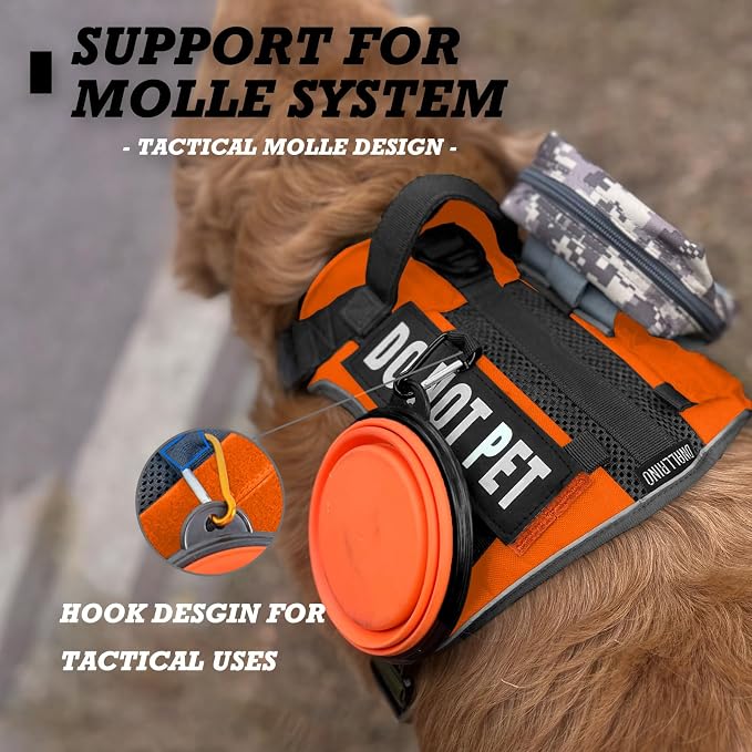 Tactical Dog Harness for Large and XL Breeds, Air Dog Vest No Pull with Reflective Do Not Pet Patches, Breathable Dog Molle Vests for Training Walking Hunting Orange