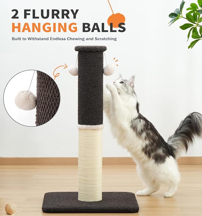 Made4Pets Cat Scratching Post with Sisal & Carpet for Indoor Cats, 23.6" | Cat Scratcher with Wide Stable Base, Interactive Hanging Toys, Ideal for Kittens, Small Cats and Everyday Indoor Play