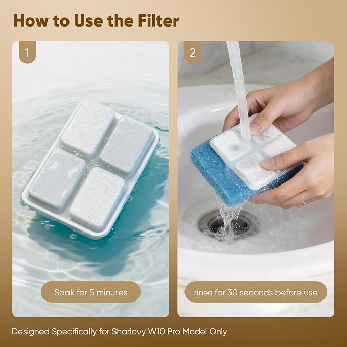 8 Pack Dog Water Fountain Filter Replacement Fit for Sharlovy W10 Pro | Pet Water Filter & Sponge Filter for Dog Water Bowl Dispenser, 4 Months Set Easy-Swap for Dogs and Cat Fountain
