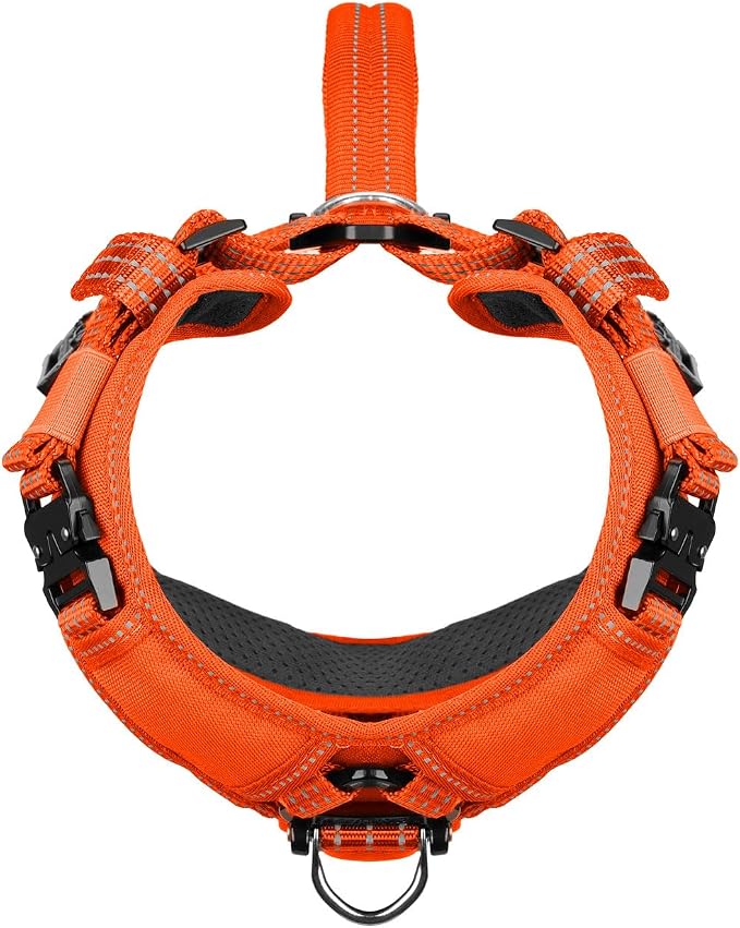 ICEFANG Dog Halter Harness with Metal Buckles,Dog Strap Vest for Small Dogs | Control Handle,Summer-Cooling,Reflective,Front Hook,Adjustable,Soft Padded,No Pull,Orange,Small