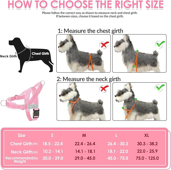 SlowTon No Pull Dog Harness with Front Clip - Heavy Duty, Soft Padded | Neck & Chest Adjustable, Tactical Pet Vest and Leash Set for Large Medium Sized Dogs, for Easy Walk & Training, Pink L