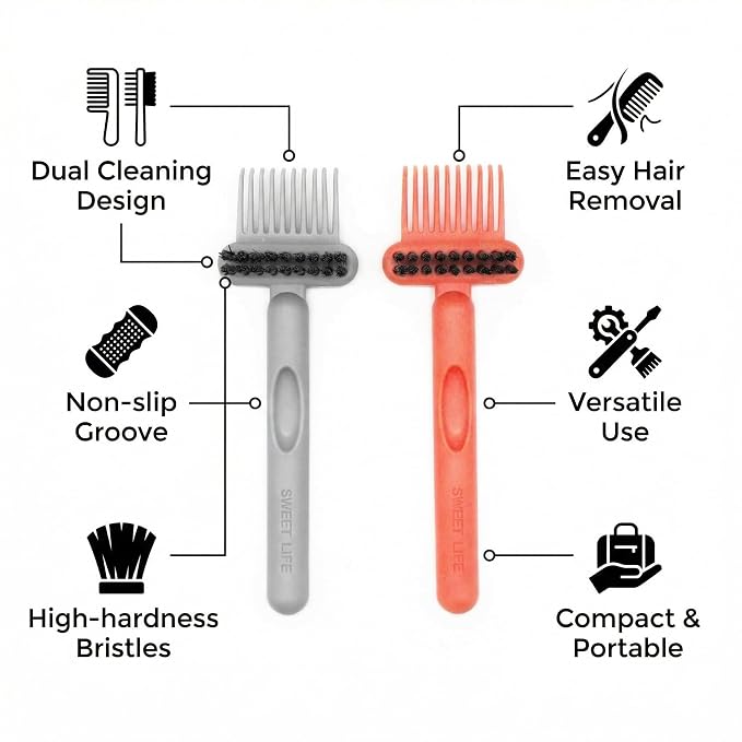 2 in 1 Hair Brush Cleaner Tool Comb and Dust Remover Set | 7 Inch Dual Sided Rake with Sturdy Bristles for Maintaining Daily Salon Grooming Accessories at Home