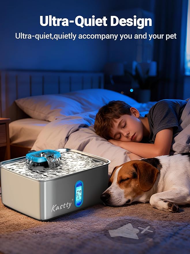 Kastty 3.96 Gal Large Dog Water Fountain,15L Stainless Steel Dog Water Bowl Dispenser with Water Level Window and LED Light,Ultra Quiet Automatic Pet Water Fountain Easy Cleaning(FS78,Blue)