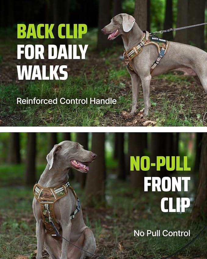 Tactical Dog Harness No-Pull Military Vest for Medium & Large Dogs, Adjustable Reflective Escape-Proof Vest with MOLLE System, Handle Control for Training, Walking, Outdoor – Camo