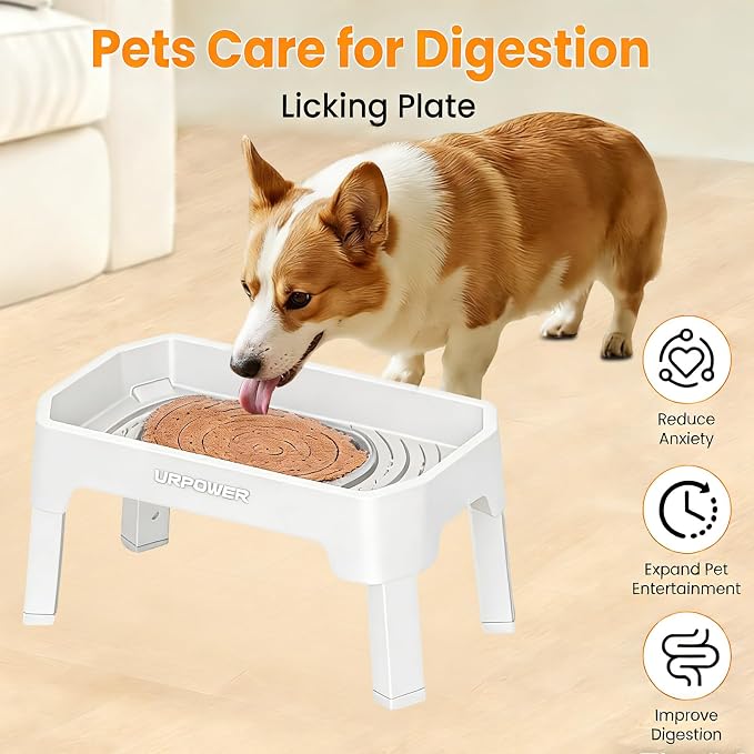 URPOWER Elevated Dog Bowls, 3-in-1 Double Deck Raised Dog Bowl Stand | 4 Height Adjustable Raised Stand with 2 Stainless Steel Food Bowls & Licking Plate for Small, Medium & Large Dogs