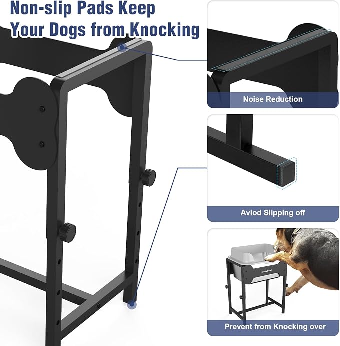 Bobbie & Laxi Adjustable Elevated Dog Bowl, 2.5 Gal Splash Guard, 4 Heights | 4 Adjustable Heights, Built-In Splash Guard; Non-Slip Stainless Steel for Large & Medium Dogs