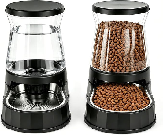 Automatic Dog Feeder and Water Dispenser with Stainless Steel Bowl, Dog Gravity Food Feeder and Waterer for Large Medium Pets 2.1 Gallon x 2