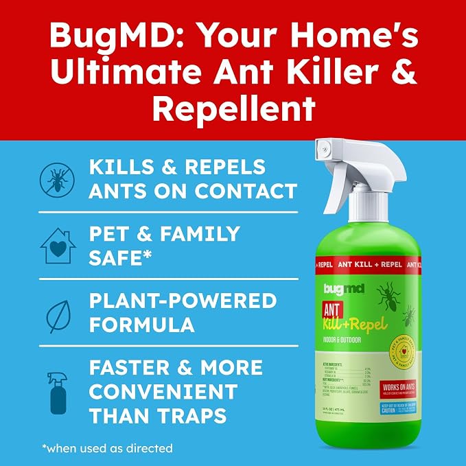 BugMD Pet Safe Ant Killer & Ants Spray Indoor Outdoor | Natural Plant-Based Ant Repellent that Kills on Contact with a Fresh Scent (Pack of 2)