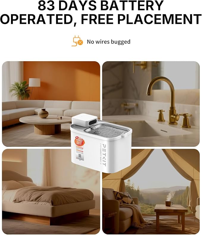 PETKIT EVERSWEET MAX Cordless Cat Water Fountain and 5 pcs Filters Bundle, 101 oz/3L Pet Fountain for Cats Dogs Inside, Automatic Cat Water Dispenser Battery Operated