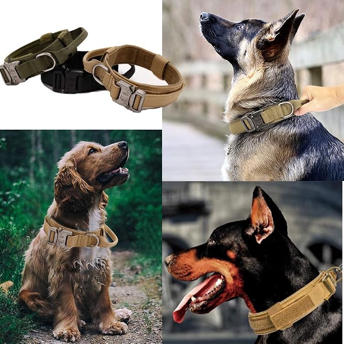 Tactical Dog Collar Adjustable Military Nylon Dog Collar with Control Handle and Heavy Duty Metal Buckle for Medium and Large Dogs (Brown,XL)