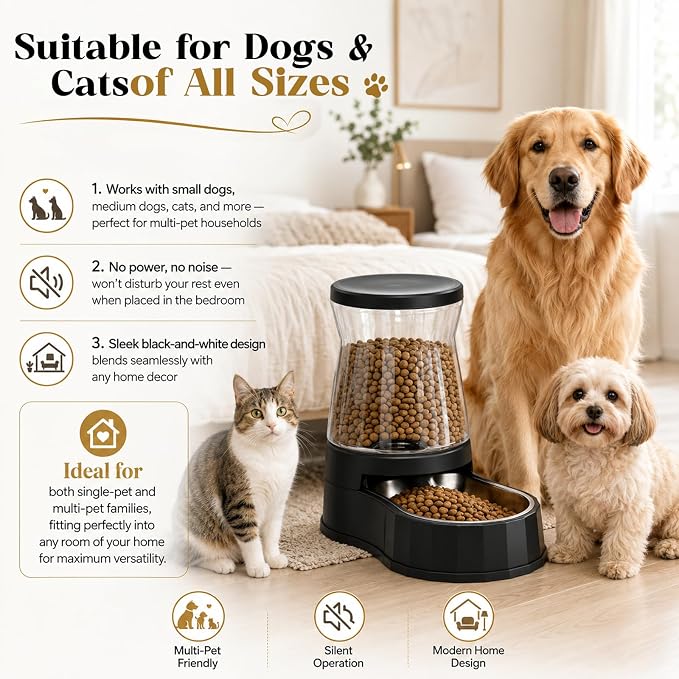 Automatic Dog Feeder Dispenser 3 Gallon/11L Gravity Stainless Steel Dog Food Feeder, BPA-Free Large Capacity Food Feeding Bowls for Medium & Large-Sized Dogs,Cats