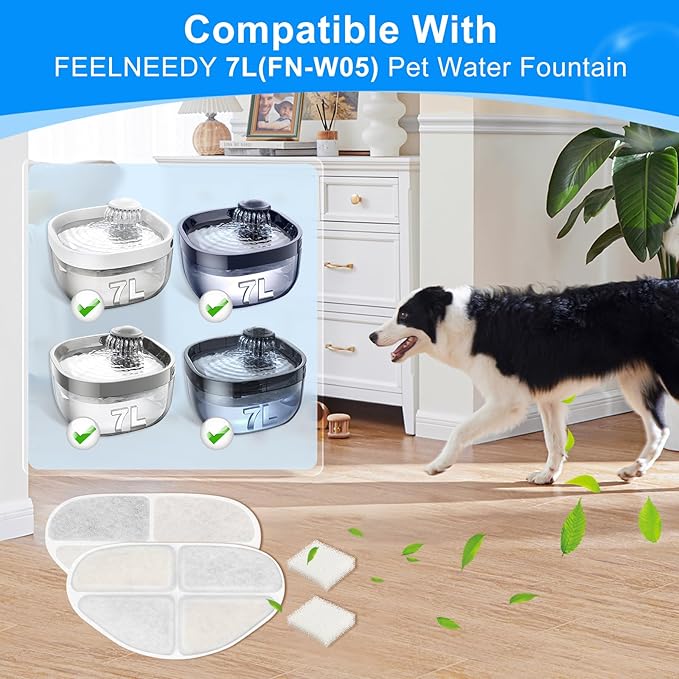 8 Pack Dog Water Bowl Filter Compatible with FEELNEEDY 7L/1.8Gal Pet Water Fountain(FN-W05), Cat Drinking Fountains Filters Replacement Fit for Automatic Dispenser for Dogs