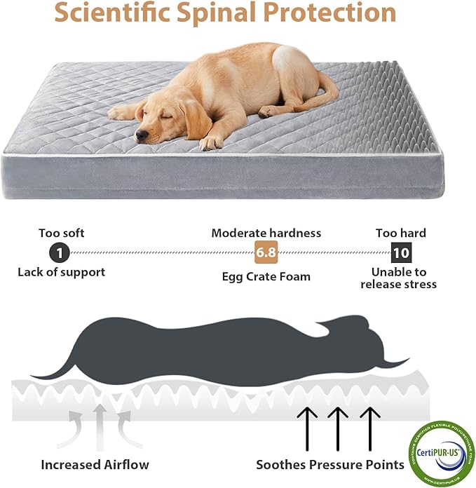 WNPETHOME Orthopedic Waterproof XL Dog Bed for Crate Cozy Sleep | Extra Large Washable Dogs Bed with Removable Cover, Multi-Needle Quilting Dogs XL Crate Bed for Relax , Light Grey 41x27 Inch
