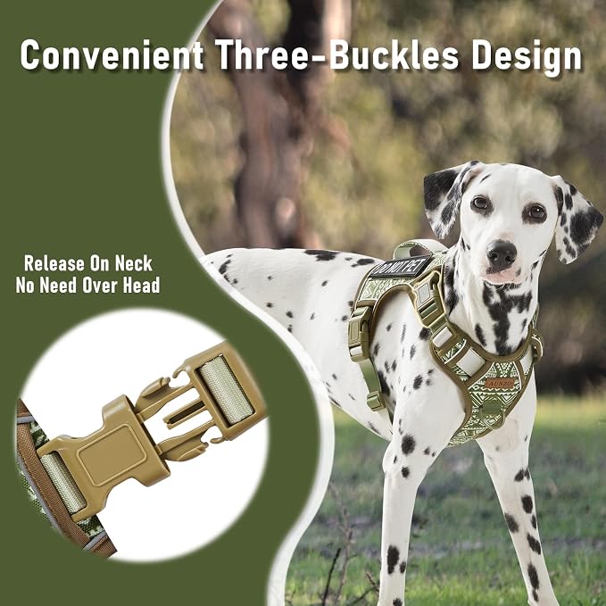 AUNZO No-Pull Dog Harness for Small Dog Breeds, Escapeproof Easy Walking Reflective Adjustable Lightweight Dog Vest with Breathable Oxford Material, Easy on Easy Off with Neck Buckle, Green Ethnic XS