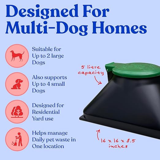 Doggie Dooley Pet Waste Digester, Pyramid Style - In-Ground Dog Waste Disposal System for 2 Large or 4 Small Dogs - Digester Starter - Made in USA, Black with Green Foot-Operated Lid
