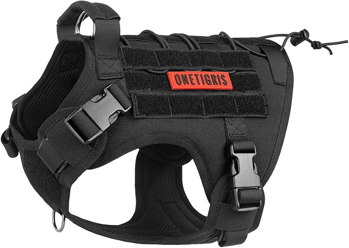 OneTigris Tactical Dog Harness - Fire Watcher Comfortable Patrol Vest (Black, Medium)