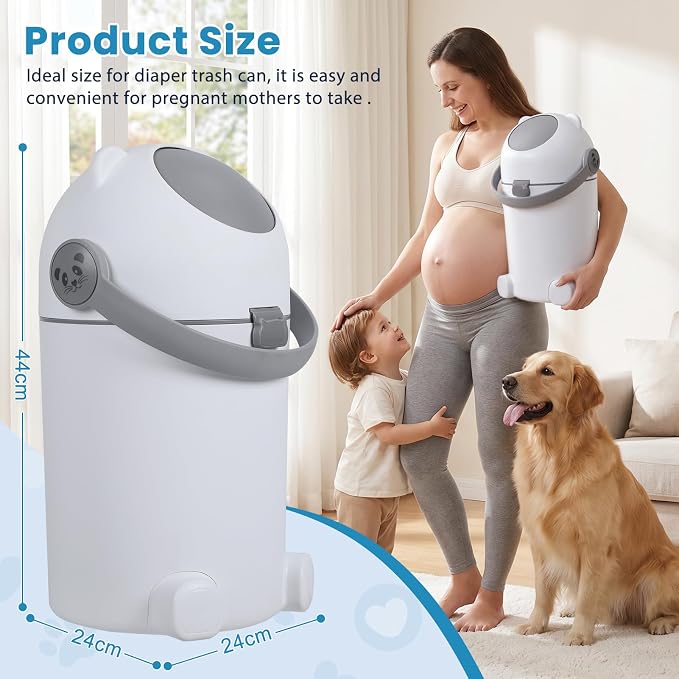 Indoor Outdoor Pet Waste Station, 15L Odor Locking Dog Poop Trash Can with Locking Lid, Portable Handle, Fits Any Bag, No Refill Dog Waste Pail, Cat Litter Disposal Bin, Baby Diaper Pail (Grey)