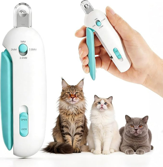 Cat Nail Clipper - Adjustable 3-Size Trimming Hole with Hidden Nail File | Safe Anti-Splash Claw Cutter for Kittens & Indoor Cats (Blue)