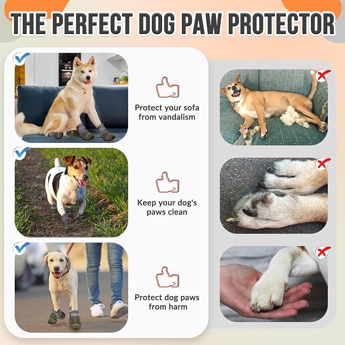 SlowTon Dog Shoes for Large Small Medium Dogs - Breathable Dog Boots for Summer Hot Pavement, Paw Protector for Outdoor Walking Winter Snow, Anti-Slip Rubber Dog Booties for Hardwood Floor (Brown, 3)
