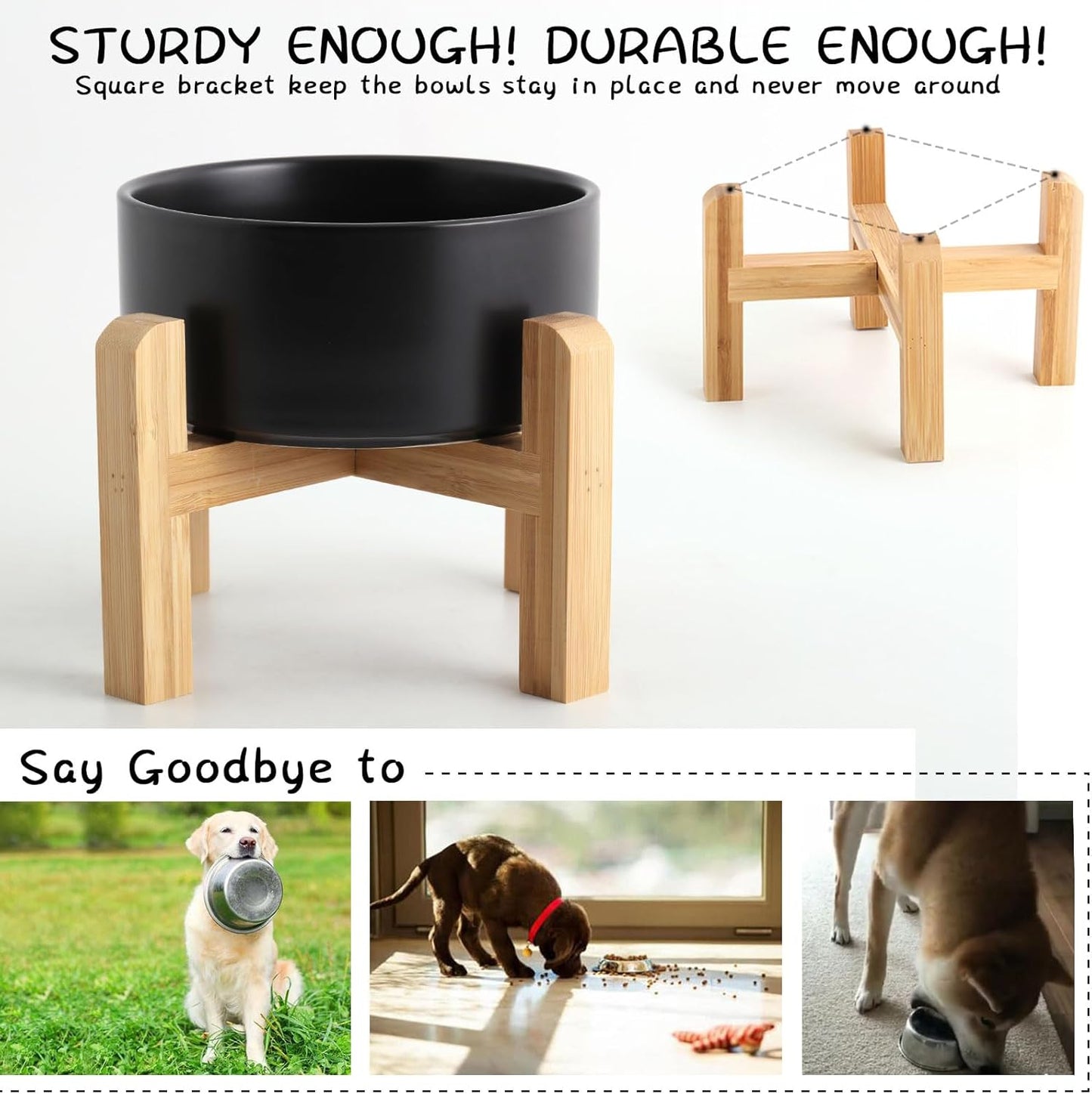 Petygooing Black Elevated/Raised Ceramic Dog Bowl for Medium and Large Breeds, Dog Food Water Dish with Stand,Pet Feeding Bowl with Anti Slip Rubber Large Dogs(1800ml 7.6 Cups)