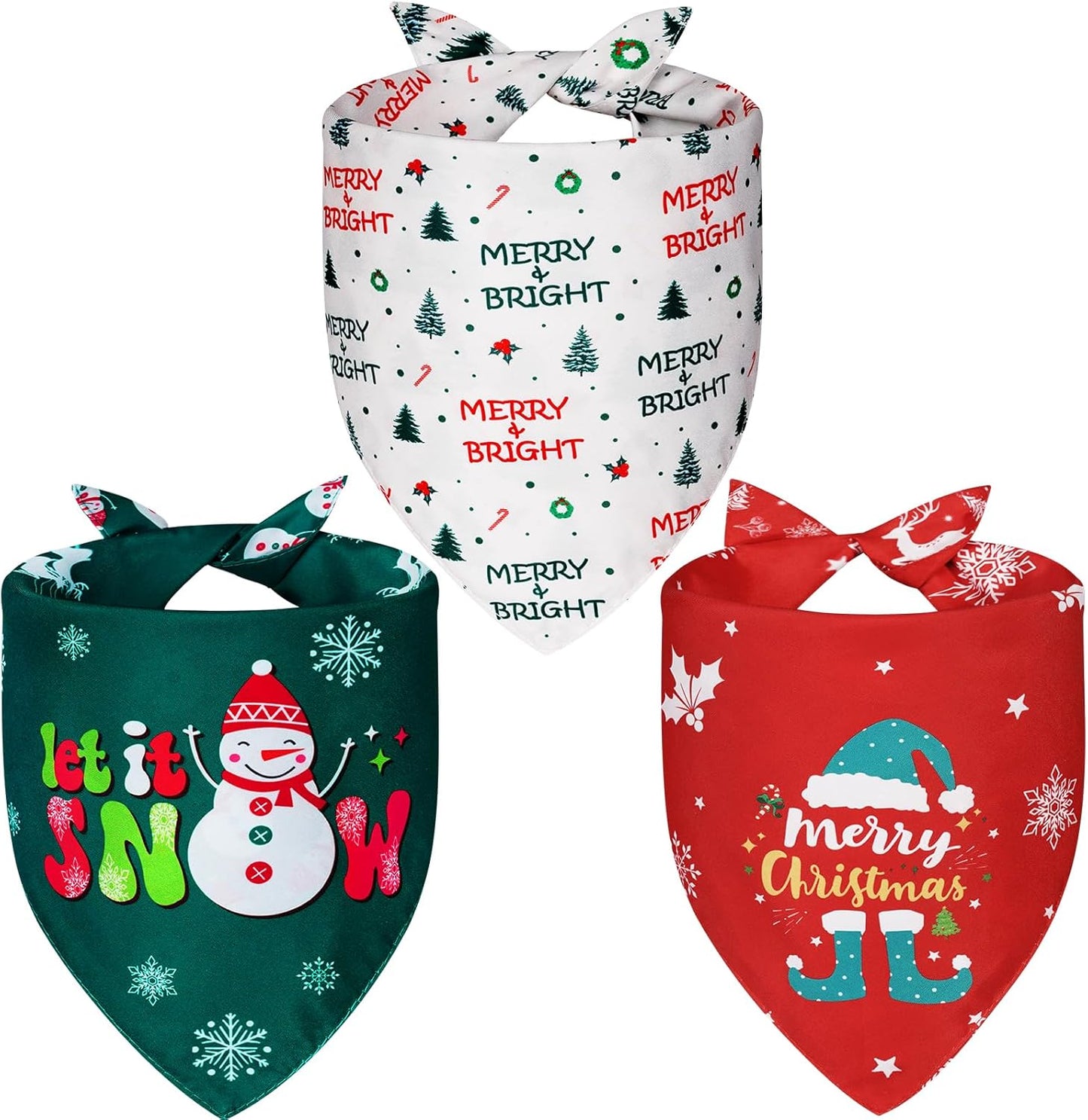 Christmas Dog Bandanas XLarge 3PCS, 6 Pattern Holiday Scarf for Boy and Girl, Triangle Reversible Bibs Breed for Puppy Pets