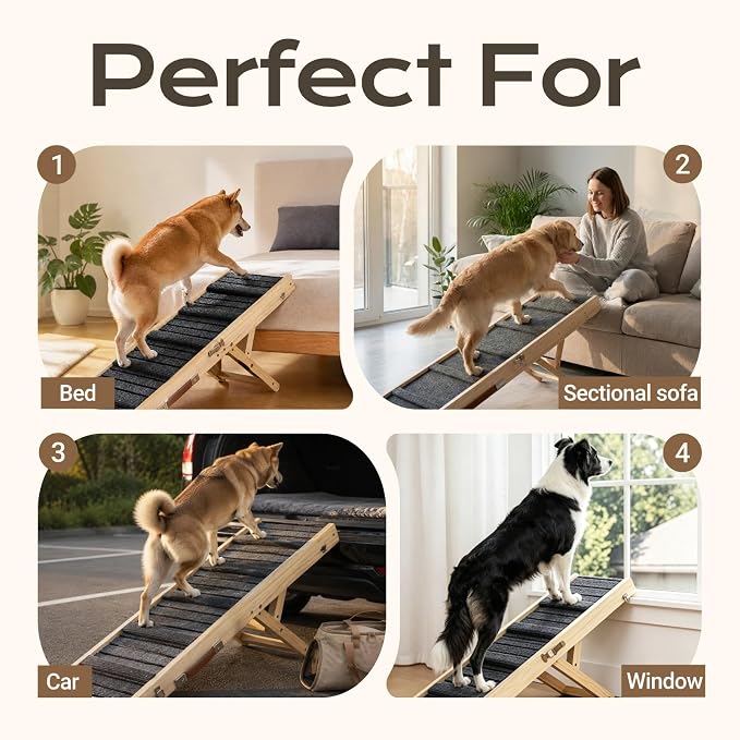 Dog Ramp for Couch, Wooden Small to Large Dog Ramp for Bed Sofa Car | 2026 Upgraded Foldable Pet Ramp, 5 Adjustable Heights (10.8"-23.5"), Portable, Wider and More Stable, Non-Slip
