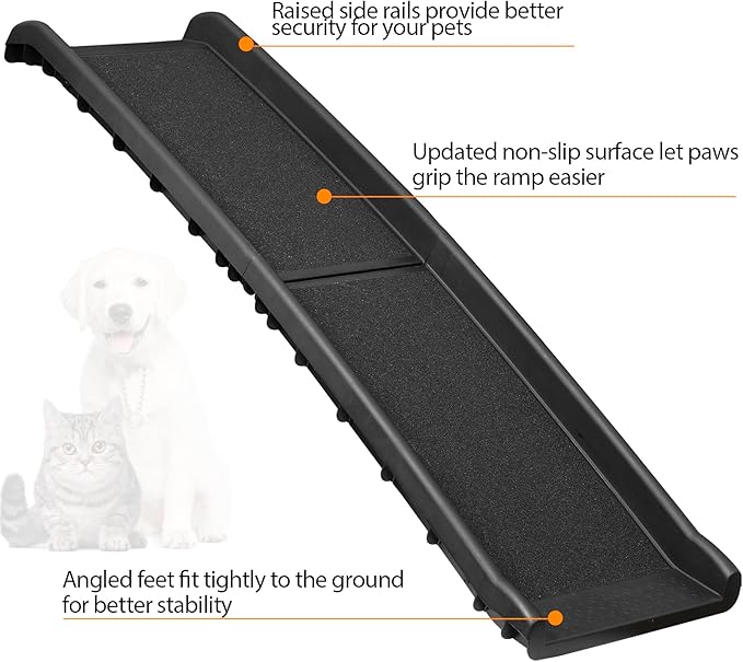 62 Inch Portable Folding Dog Ramp,Lightweight Outdoor Indoor Pet Ramp Stairs Step Ladder for Car, Truck, SUV, High Bed,Non-Slip Rug Surface Supports up to 154 lb