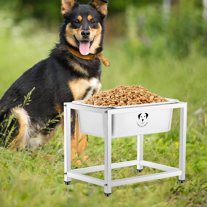 Elevated Dog Water Bowl, Stainless Steel Dog Bowl for Medium Large Dogs, Easy to Clean and Assemble for Outdoor Use 1.25 Gallons Bowl with Full Metal Stand Raised 10.23"