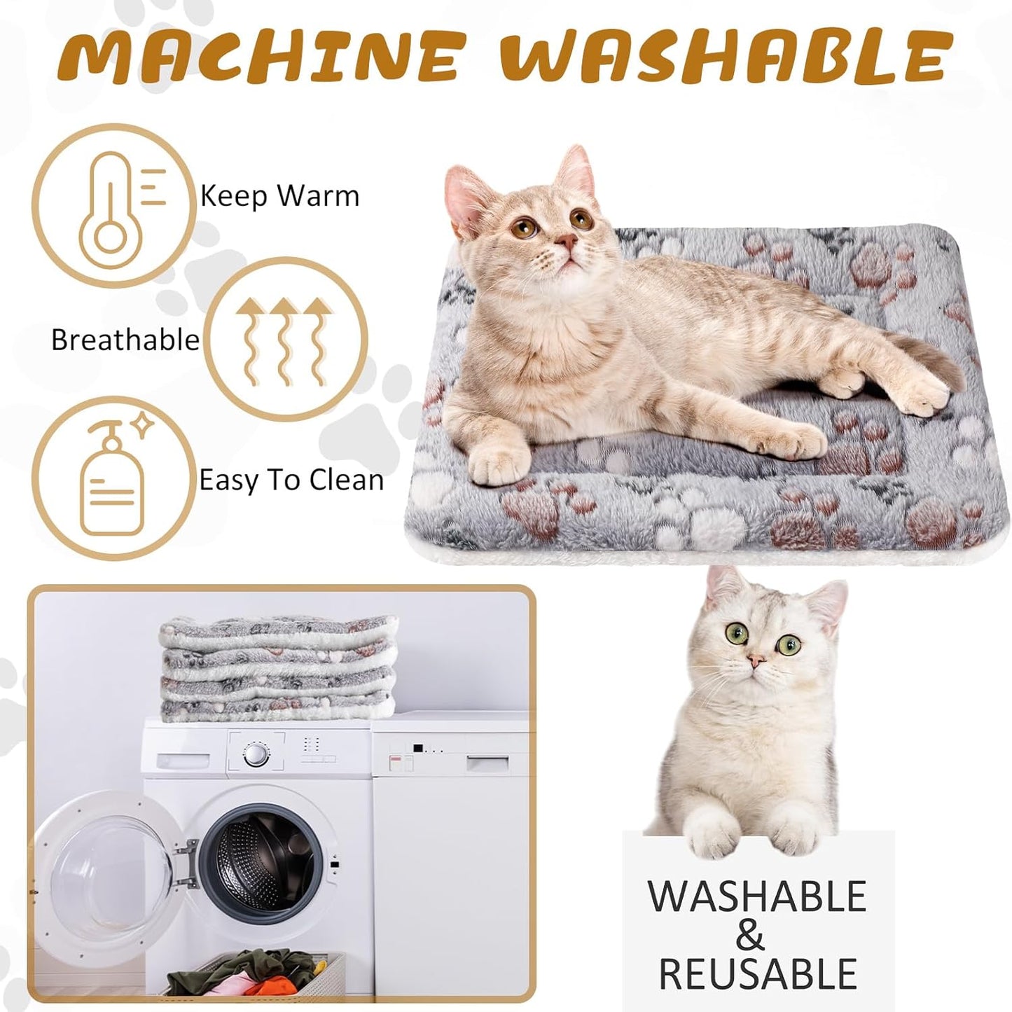 Tuanse 4 Pack Ultra Soft Dog Cat Bed Mat with Cute Prints Reversible Fleece Dog Crate Kennel Pad Cozy Washable Thickened Hamster Guinea Pig Pet Bed Mat for Small Animals (21 x14 Inches,Light Gray)