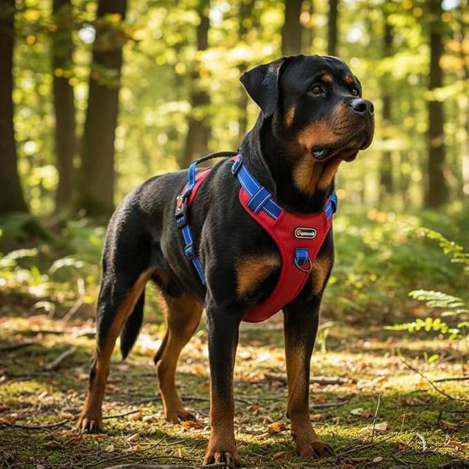 Tactical Dog Harness for Large Medium Dogs No Pull Adjustable Pet Vest with Reflective Straps Front & Back Clips Handle for Hiking Walking Hunting– 4 Sizes with or Without Leash (RED, XL)