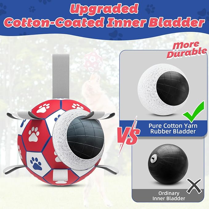 Diman Dog Toy Balls for Large Dogs, 7 Inch Soccer Ball for Dogs with Straps, World Cup Herding Ball for Outdoor Fun, Pet Birthday Gifts, Durable Dog Balls for Medium Large