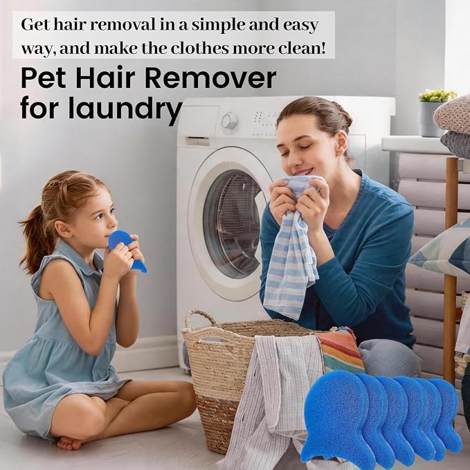 6Pcs Pet Hair Remover for Launday, Reusable Dog&Cat Hair Remover Tool, Effectively Removes Pet Hair, Lint and Dander from Bedding and Clothing,Fits Washers & Dryers,Blue