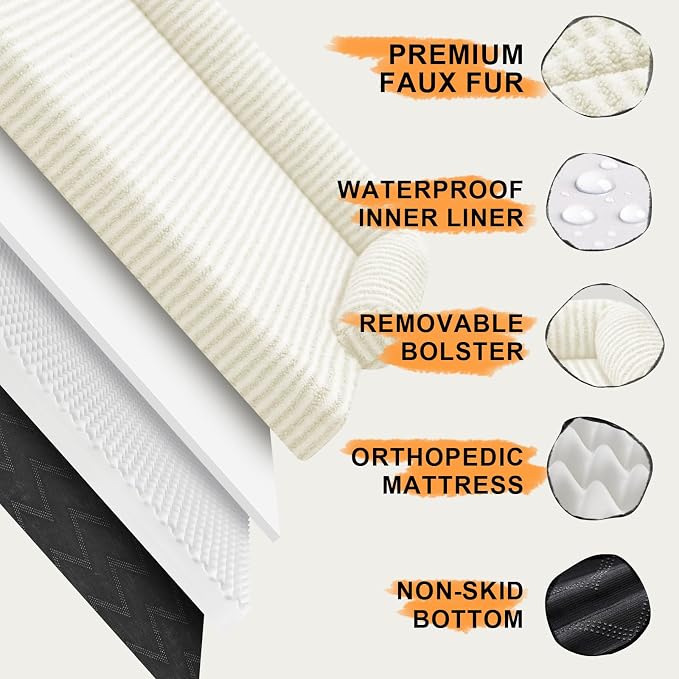 Orthopedic Washable Dog Bed with Bolster for Medium to Large Dogs | Pillow Support for Neck Relief, Egg Crate Foam, Waterproof Liner, Anti-Slip Bottom, Removable Bolster Cover, 36 x 27 Inch