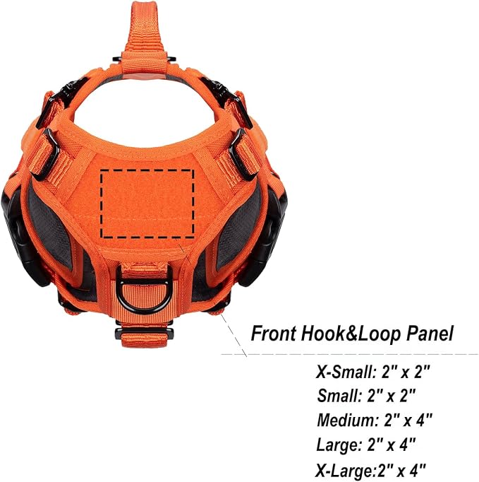 ICEFANG No Pull Tactical Dog Harness for X-Small Dogs,Adjustable Dog Vest | Control Handle,MOLLE Panel,Front Hook,3 Leash Clips,Soft Padded,for walking training,Orange,X-Small
