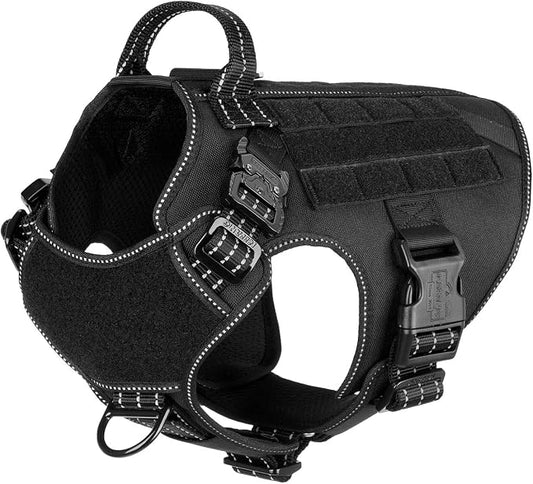 ICEFANG Tactical Dog Harness for Medium Dogs,Reflective No Pull Dog Vest | with Control Handle,Adjustable,Front Hook,2 Leash Clips,Soft Padded,MOLLE Panel,Black,Medium