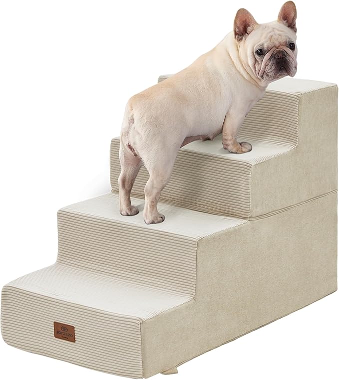 Joydeco Large Dog Stairs for High Beds - Extra Wide Pet Steps for Large Dogs to Get on Tall Bed, 4-Step Cat Ramp for Couch, 20" H Beige